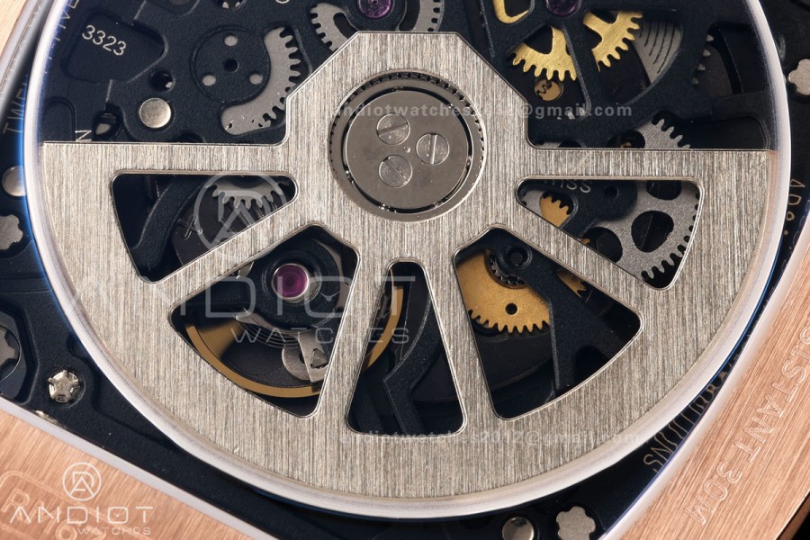 MILLE STUDIO RM67-01 RG Skeleton Dial Diamonds Bezel on White Rubber Strap CRMA6 Clone