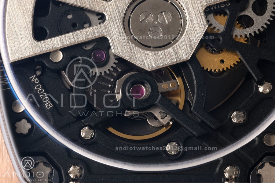 MILLE STUDIO RM67-01 RG Skeleton Dial Diamonds Bezel on White Rubber Strap CRMA6 Clone