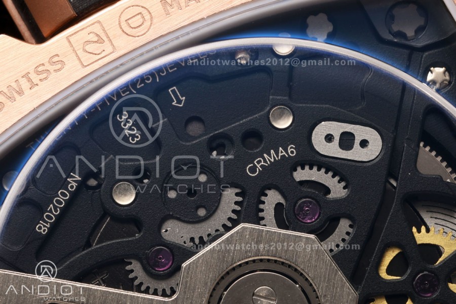 MILLE STUDIO RM67-01 RG Skeleton Dial Diamonds Bezel on White Rubber Strap CRMA6 Clone