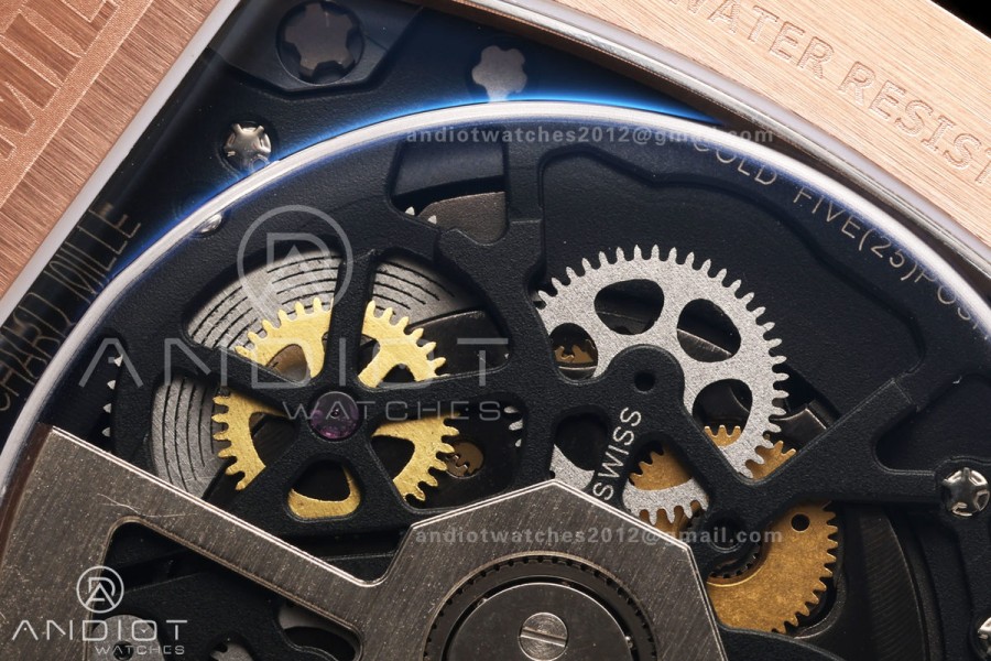 MILLE STUDIO RM67-01 RG Skeleton Dial Diamonds Bezel on White Rubber Strap CRMA6 Clone