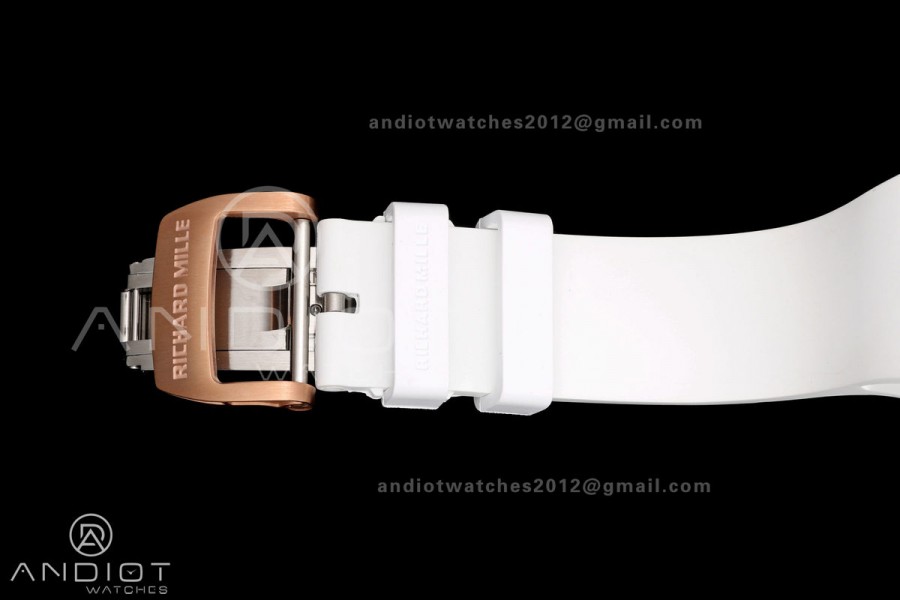 MILLE STUDIO RM67-01 RG Skeleton Dial Diamonds Bezel on White Rubber Strap CRMA6 Clone