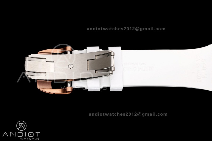 MILLE STUDIO RM67-01 RG Skeleton Dial Diamonds Bezel on White Rubber Strap CRMA6 Clone