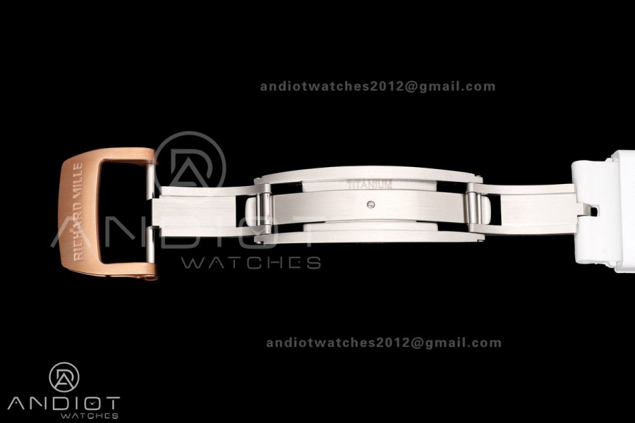 MILLE STUDIO RM67-01 RG Skeleton Dial Diamonds Bezel on White Rubber Strap CRMA6 Clone