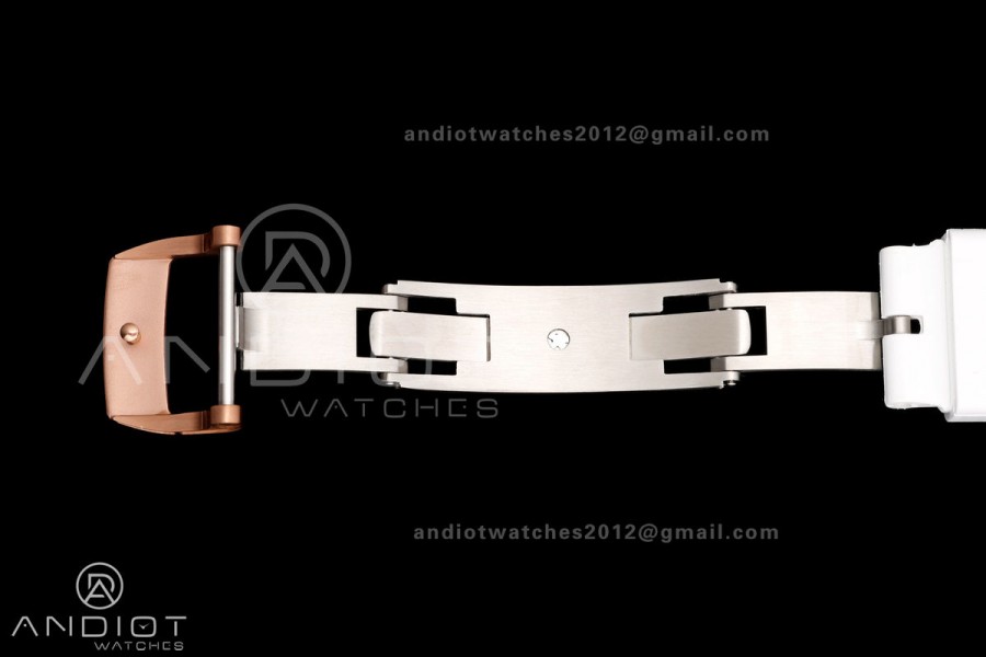 MILLE STUDIO RM67-01 RG Skeleton Dial Diamonds Bezel on White Rubber Strap CRMA6 Clone