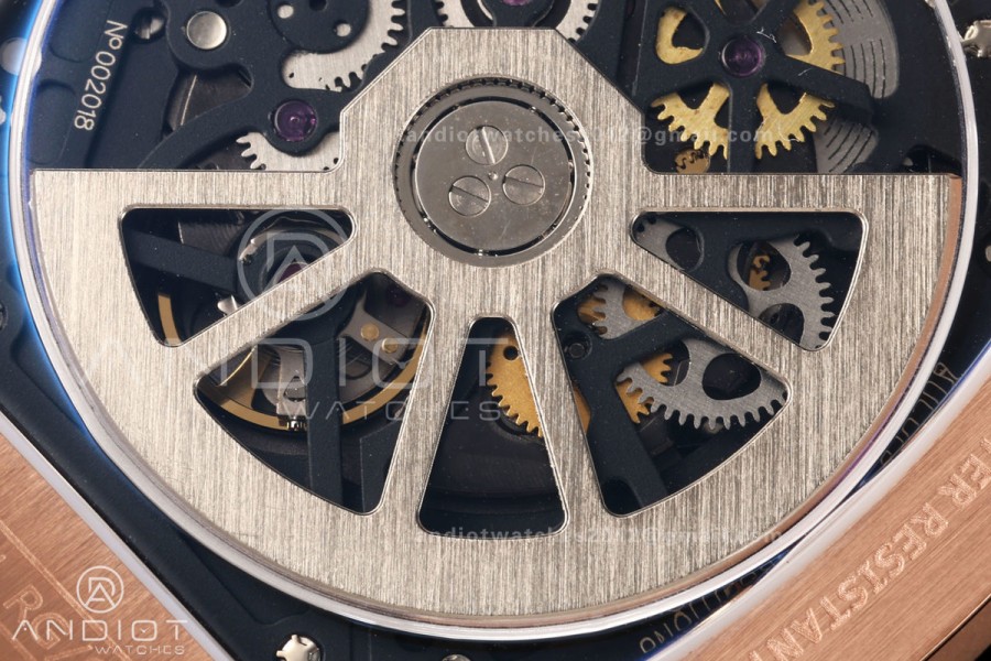 Mille Studio RM67-01 RG Skeleton Dial Diamonds Bezel on Black Rubber Strap CRMA6 Clone