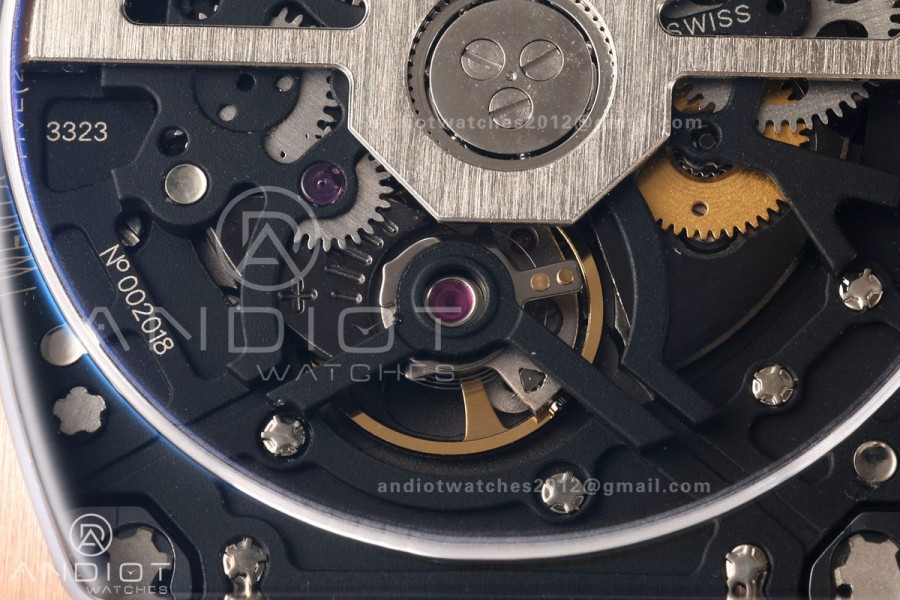 Mille Studio RM67-01 RG Skeleton Dial Diamonds Bezel on Black Rubber Strap CRMA6 Clone