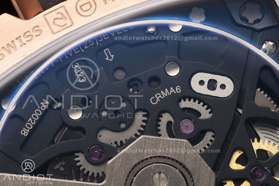 Mille Studio RM67-01 RG Skeleton Dial Diamonds Bezel on Black Rubber Strap CRMA6 Clone