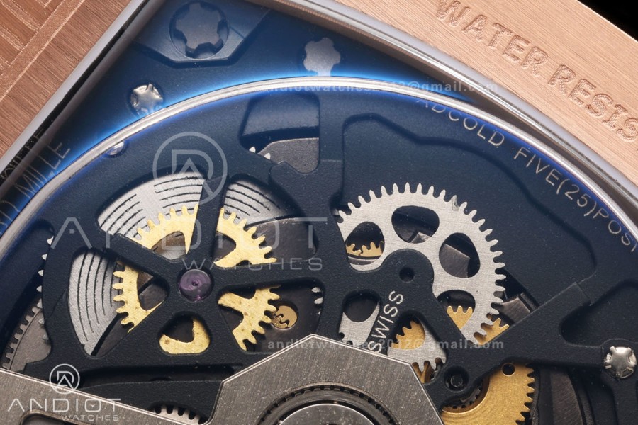 Mille Studio RM67-01 RG Skeleton Dial Diamonds Bezel on Black Rubber Strap CRMA6 Clone