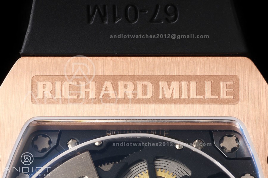 Mille Studio RM67-01 RG Skeleton Dial Diamonds Bezel on Black Rubber Strap CRMA6 Clone
