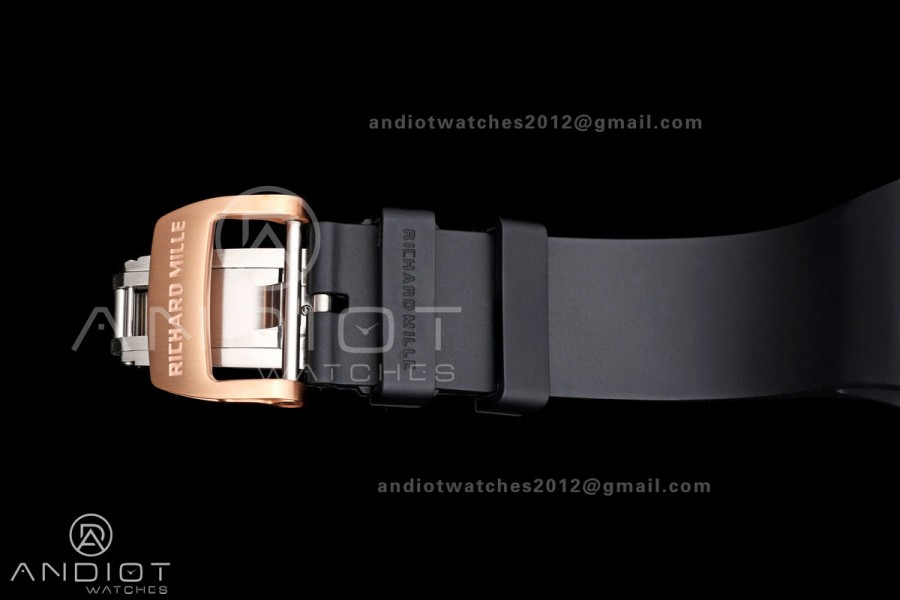 Mille Studio RM67-01 RG Skeleton Dial Diamonds Bezel on Black Rubber Strap CRMA6 Clone