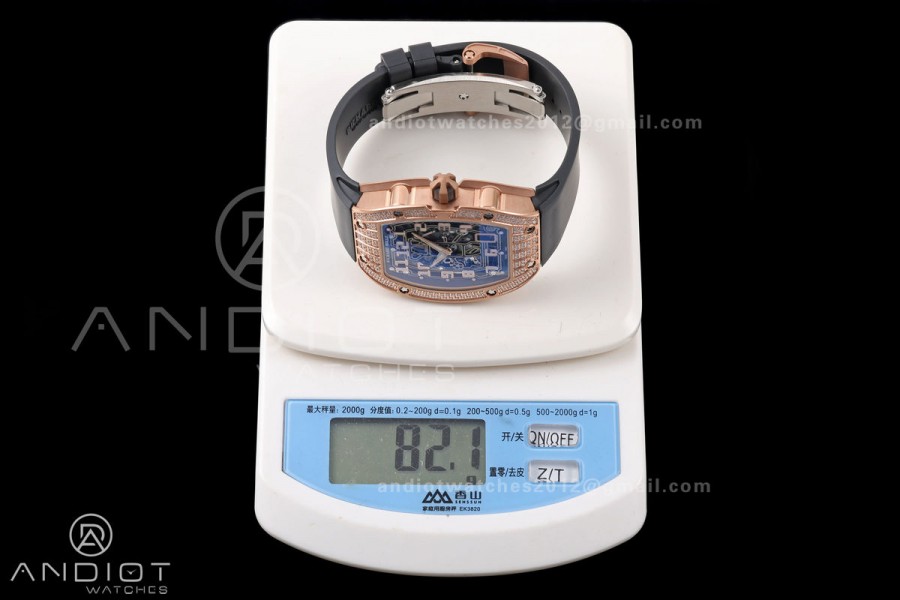 Mille Studio RM67-01 RG Skeleton Dial Diamonds Bezel on Black Rubber Strap CRMA6 Clone