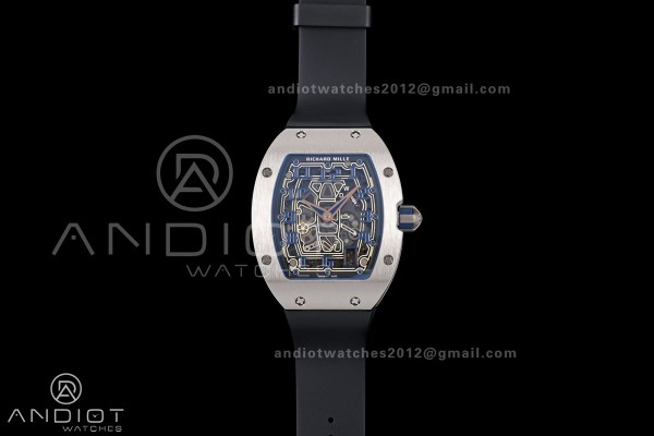 Mille Studio RM67-01 SS Blue Skeleton Dial on Black Rubber Strap CRMA6 Clone