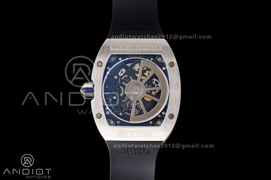 Mille Studio RM67-01 SS Blue Skeleton Dial on Black Rubber Strap CRMA6 Clone