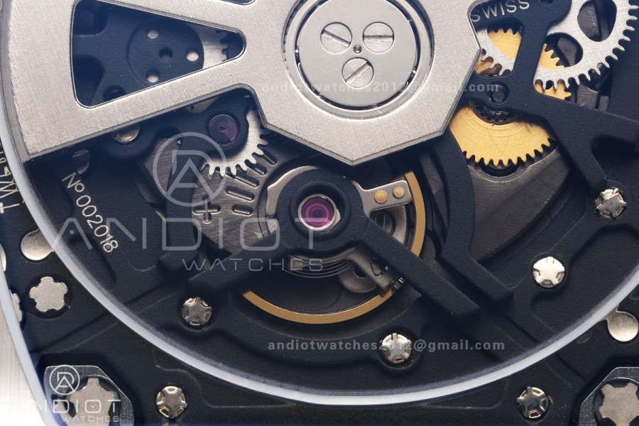 Mille Studio RM67-01 SS Blue Skeleton Dial on Black Rubber Strap CRMA6 Clone