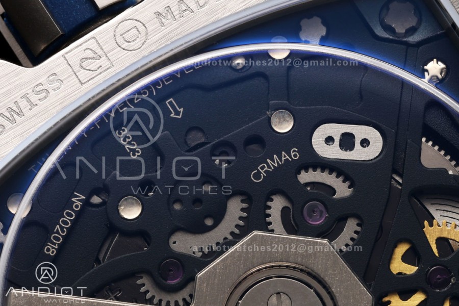 Mille Studio RM67-01 SS Blue Skeleton Dial on Black Rubber Strap CRMA6 Clone