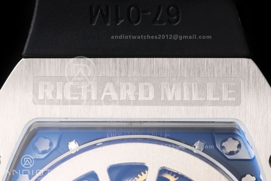 Mille Studio RM67-01 SS Blue Skeleton Dial on Black Rubber Strap CRMA6 Clone