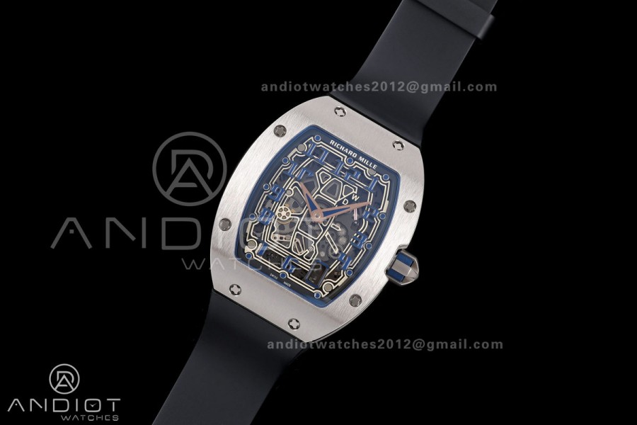 Mille Studio RM67-01 SS Blue Skeleton Dial on Black Rubber Strap CRMA6 Clone