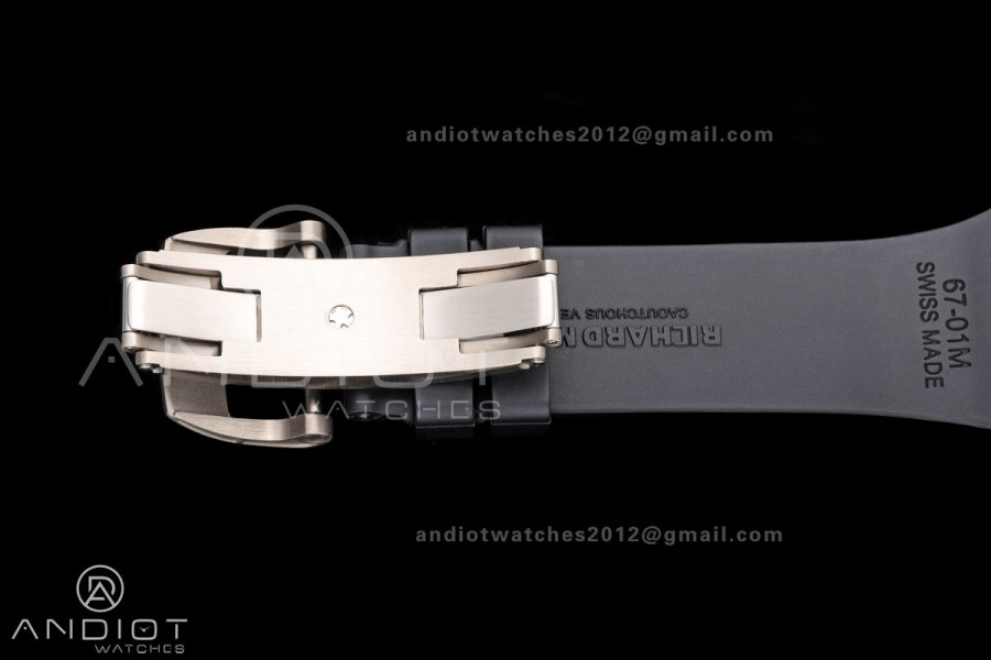 Mille Studio RM67-01 SS Blue Skeleton Dial on Black Rubber Strap CRMA6 Clone