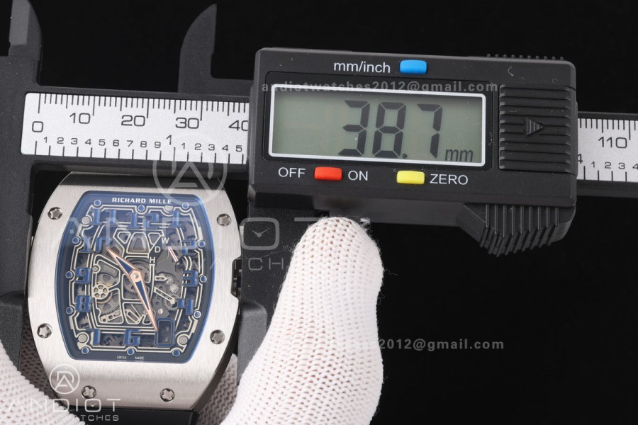 Mille Studio RM67-01 SS Blue Skeleton Dial on Black Rubber Strap CRMA6 Clone