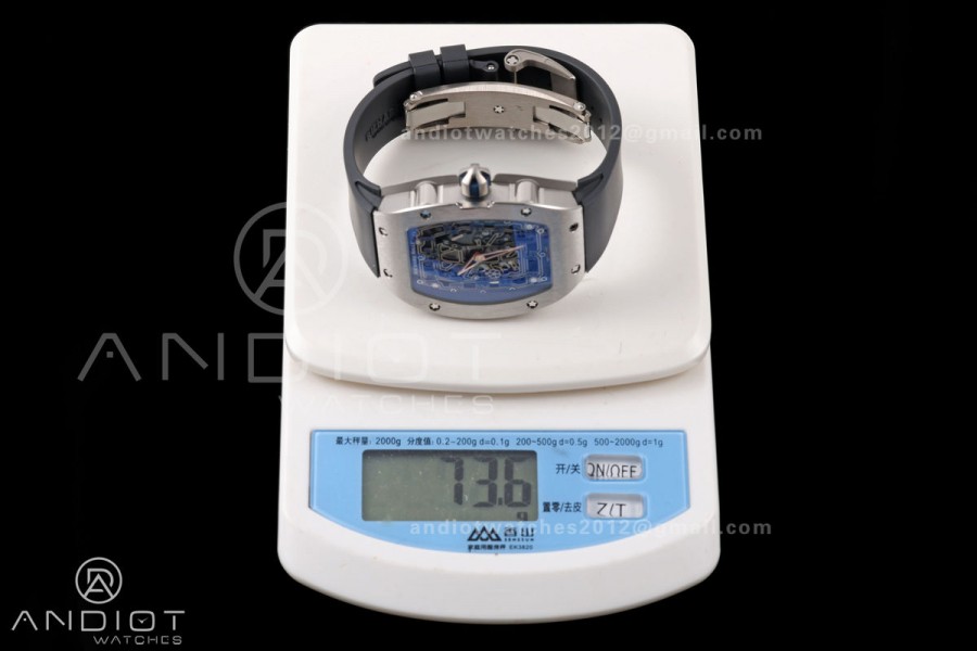 Mille Studio RM67-01 SS Blue Skeleton Dial on Black Rubber Strap CRMA6 Clone