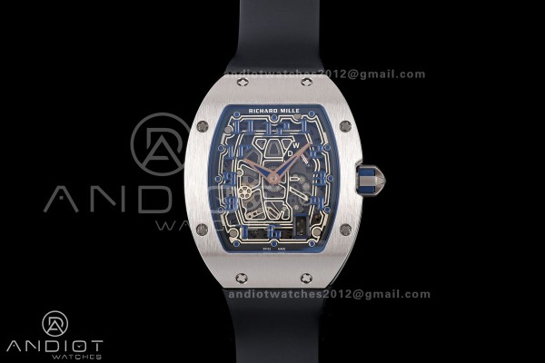 Mille Studio RM67-01 SS Blue Skeleton Dial on Black Rubber Strap CRMA6 Clone