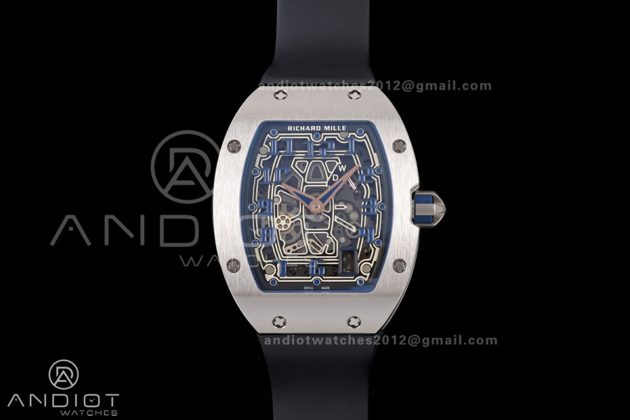 Mille Studio RM67-01 SS Blue Skeleton Dial on Black Rubber Strap CRMA6 Clone