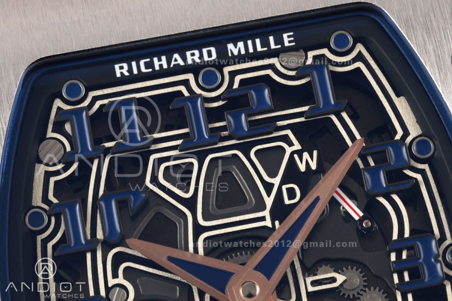 Mille Studio RM67-01 SS Blue Skeleton Dial on Black Rubber Strap CRMA6 Clone