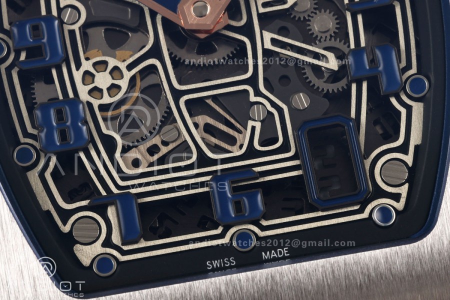 Mille Studio RM67-01 SS Blue Skeleton Dial on Black Rubber Strap CRMA6 Clone