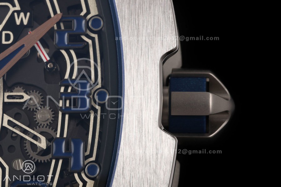 Mille Studio RM67-01 SS Blue Skeleton Dial on Black Rubber Strap CRMA6 Clone