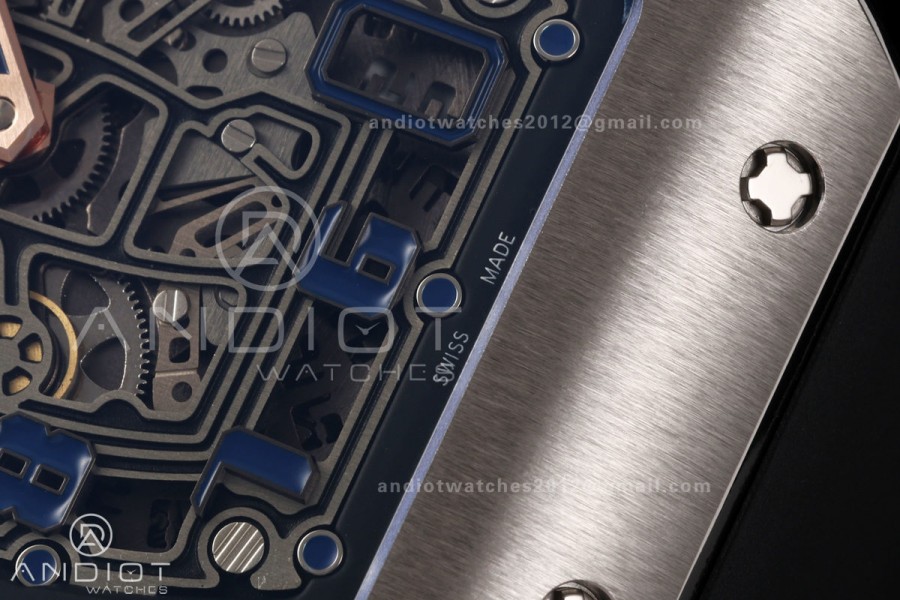 Mille Studio RM67-01 SS Blue Skeleton Dial on Black Rubber Strap CRMA6 Clone