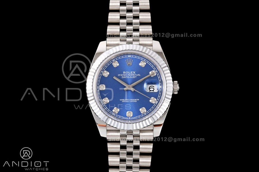 DateJust 41 126334 904L SS RGF 1:1 Best Edition Blue Diamonds Dial on Jubilee Bracelet JH3235 (Free Sprung)
