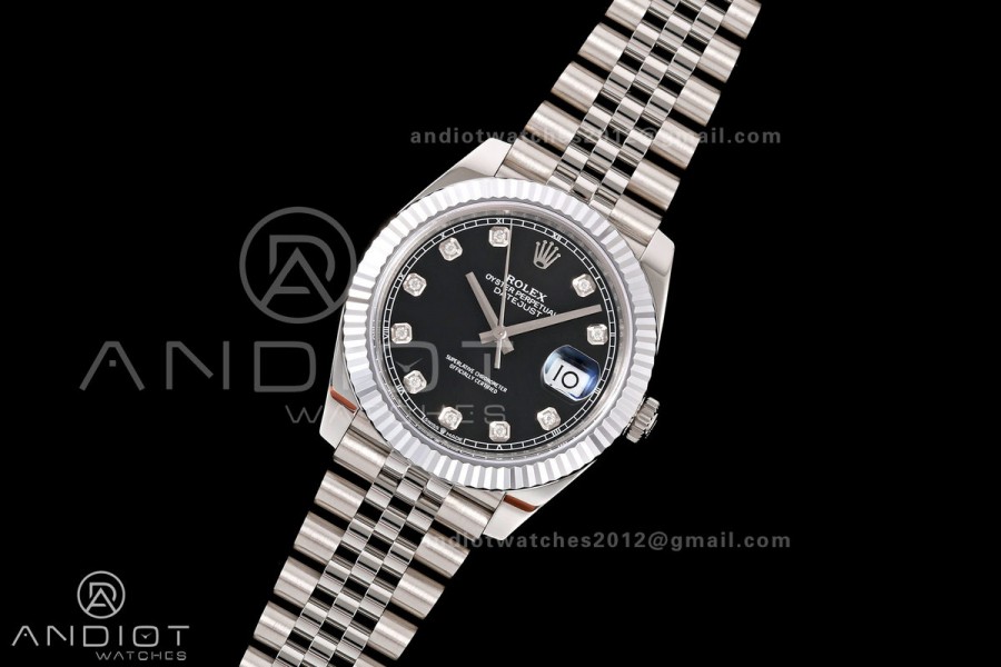 DateJust 41 126334 904L SS RGF 1:1 Best Edition Black Diamonds Dial on Jubilee Bracelet JH3235 (Free Sprung)