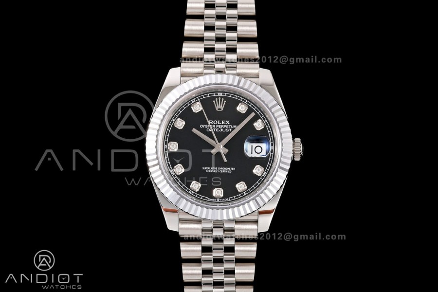 DateJust 41 126334 904L SS RGF 1:1 Best Edition Black Diamonds Dial on Jubilee Bracelet JH3235 (Free Sprung)