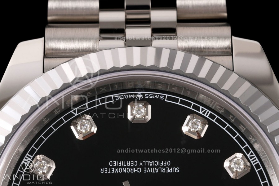 DateJust 41 126334 904L SS RGF 1:1 Best Edition Black Diamonds Dial on Jubilee Bracelet JH3235 (Free Sprung)