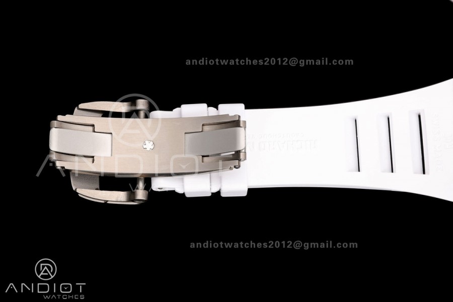 RM055 NTPT/Ti Mille Studio 1:1 Best Edition White/Black Inner Bezel on White Rubber Strap RMUL2 Super Clone (Custom Case Set)