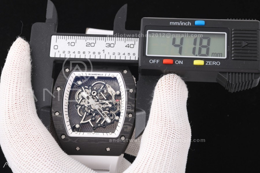 RM055 NTPT/Ti Mille Studio 1:1 Best Edition White/Black Inner Bezel on White Rubber Strap RMUL2 Super Clone (Custom Case Set)