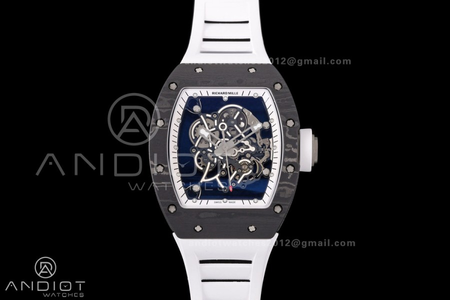 RM055 NTPT/Ti Mille Studio 1:1 Best Edition White/Black Inner Bezel on White Rubber Strap RMUL2 Super Clone (Custom Case Set)