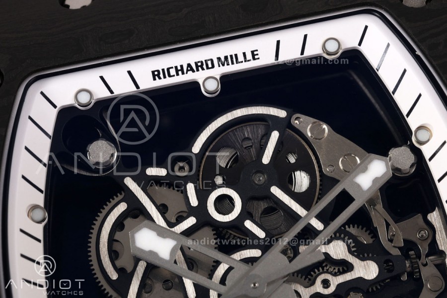 RM055 NTPT/Ti Mille Studio 1:1 Best Edition White/Black Inner Bezel on White Rubber Strap RMUL2 Super Clone (Custom Case Set)