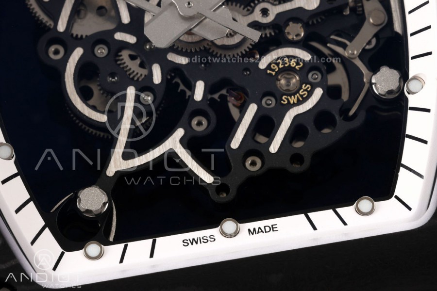 RM055 NTPT/Ti Mille Studio 1:1 Best Edition White/Black Inner Bezel on White Rubber Strap RMUL2 Super Clone (Custom Case Set)