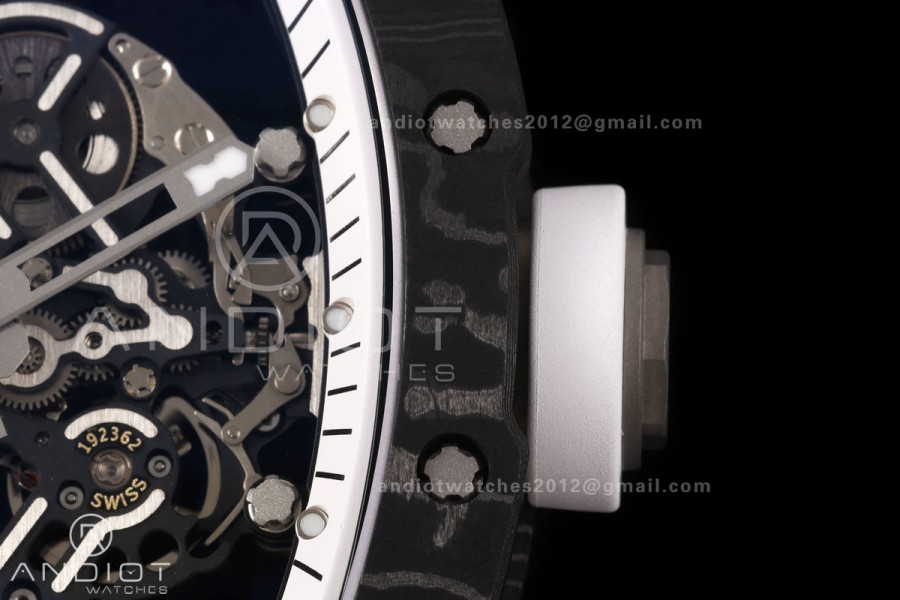 RM055 NTPT/Ti Mille Studio 1:1 Best Edition White/Black Inner Bezel on White Rubber Strap RMUL2 Super Clone (Custom Case Set)