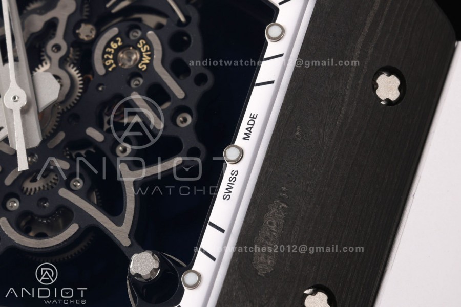 RM055 NTPT/Ti Mille Studio 1:1 Best Edition White/Black Inner Bezel on White Rubber Strap RMUL2 Super Clone (Custom Case Set)