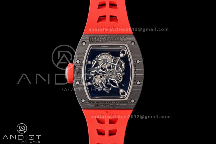 RM055 NTPT/Ti Mille Studio 1:1 Best Edition Black/Red Inner Bezel on Red Rubber Strap RMUL2 Super Clone (Custom Case Set)