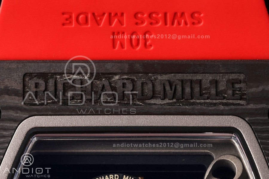 RM055 NTPT/Ti Mille Studio 1:1 Best Edition Black/Red Inner Bezel on Red Rubber Strap RMUL2 Super Clone (Custom Case Set)