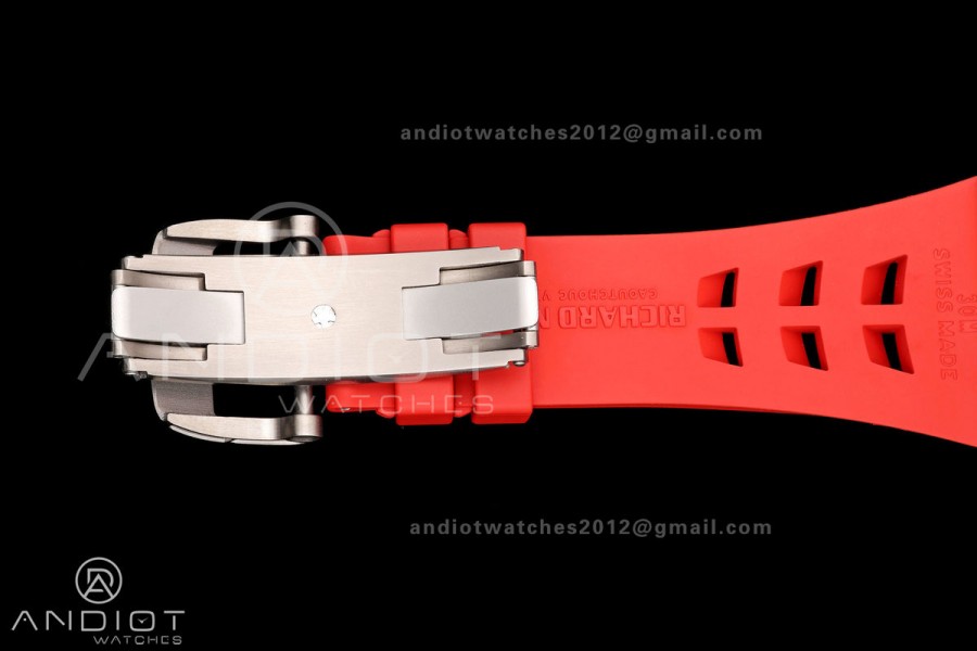 RM055 NTPT/Ti Mille Studio 1:1 Best Edition Black/Red Inner Bezel on Red Rubber Strap RMUL2 Super Clone (Custom Case Set)