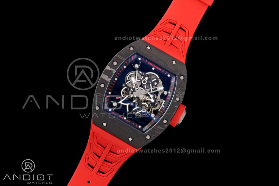 RM055 NTPT/Ti Mille Studio 1:1 Best Edition Black/Red Inner Bezel on Red Rubber Strap RMUL2 Super Clone (Custom Case Set)