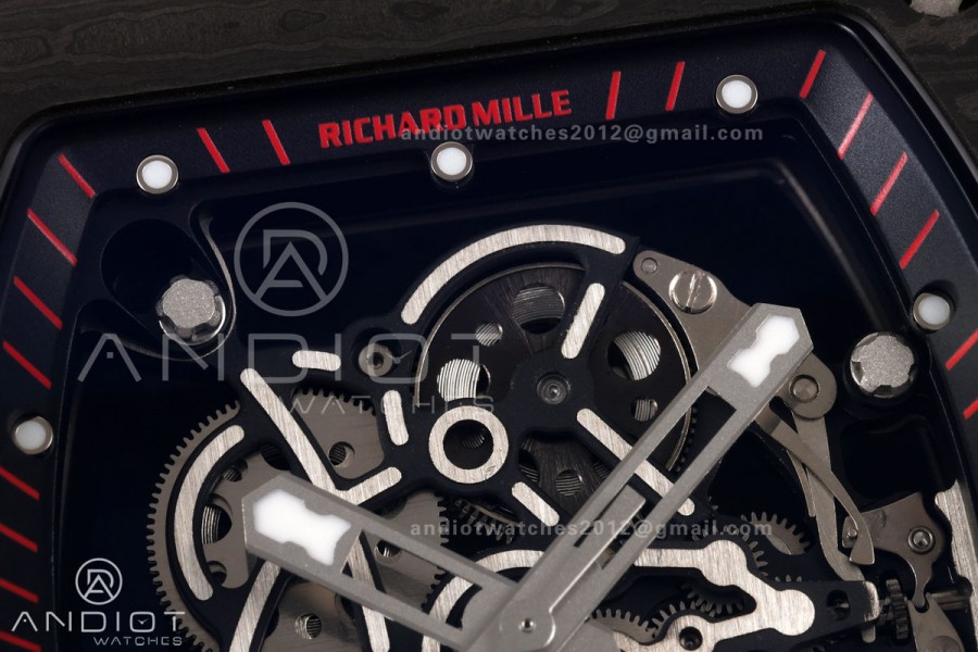 RM055 NTPT/Ti Mille Studio 1:1 Best Edition Black/Red Inner Bezel on Red Rubber Strap RMUL2 Super Clone (Custom Case Set)
