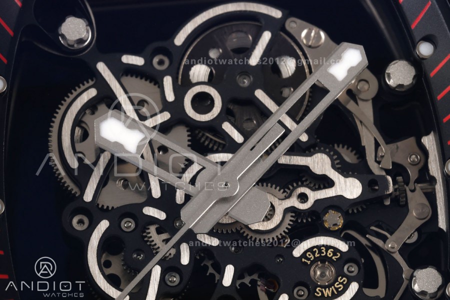 RM055 NTPT/Ti Mille Studio 1:1 Best Edition Black/Red Inner Bezel on Red Rubber Strap RMUL2 Super Clone (Custom Case Set)