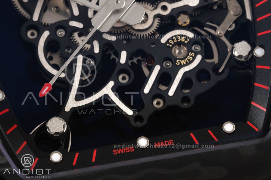 RM055 NTPT/Ti Mille Studio 1:1 Best Edition Black/Red Inner Bezel on Red Rubber Strap RMUL2 Super Clone (Custom Case Set)