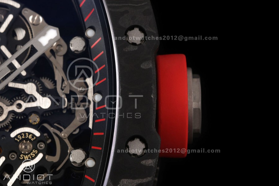 RM055 NTPT/Ti Mille Studio 1:1 Best Edition Black/Red Inner Bezel on Red Rubber Strap RMUL2 Super Clone (Custom Case Set)
