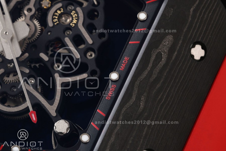 RM055 NTPT/Ti Mille Studio 1:1 Best Edition Black/Red Inner Bezel on Red Rubber Strap RMUL2 Super Clone (Custom Case Set)